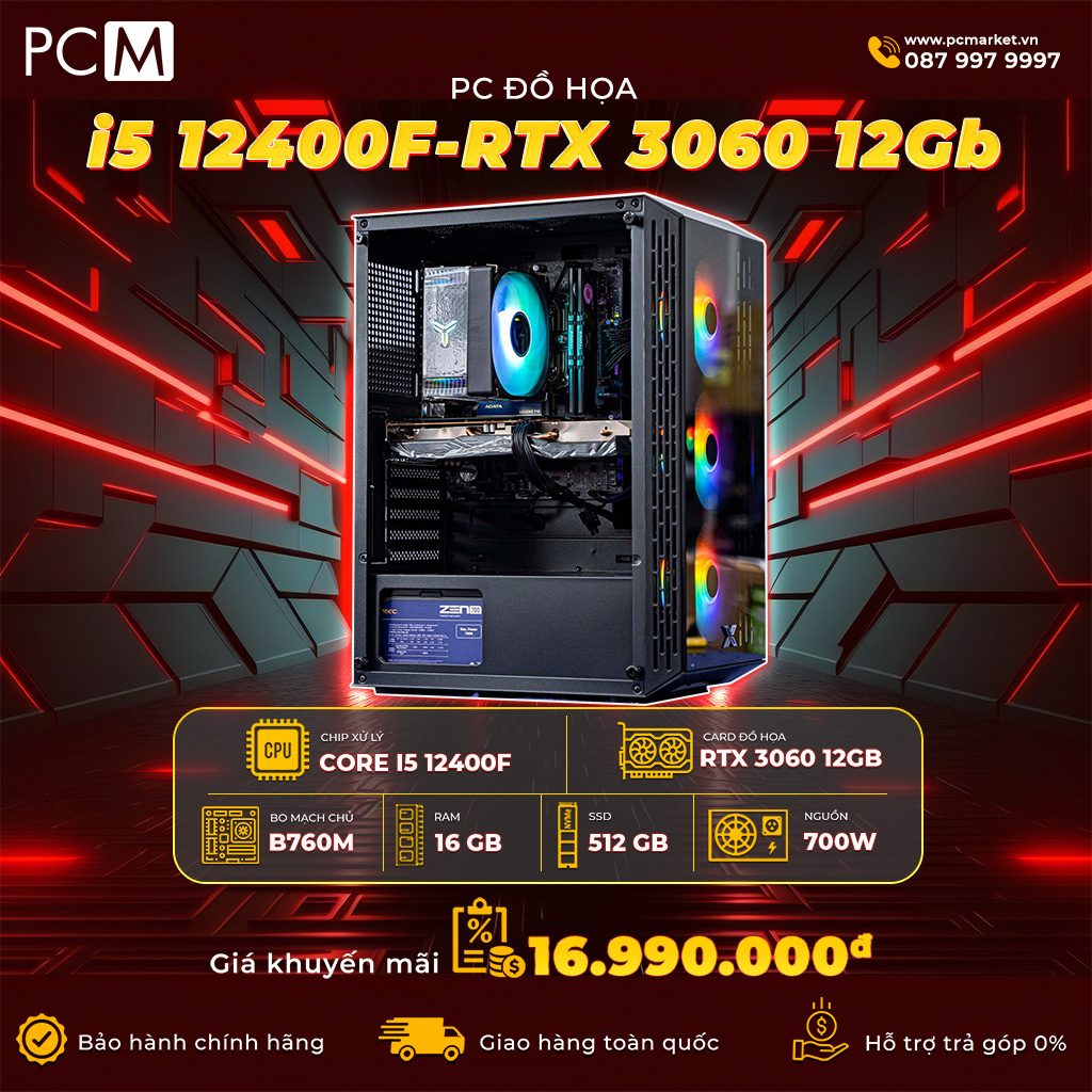 PC Đồ Họa Chuyên Nghiệp i5 12400F- 16GB- RTX 3060 Dual OC 12GB