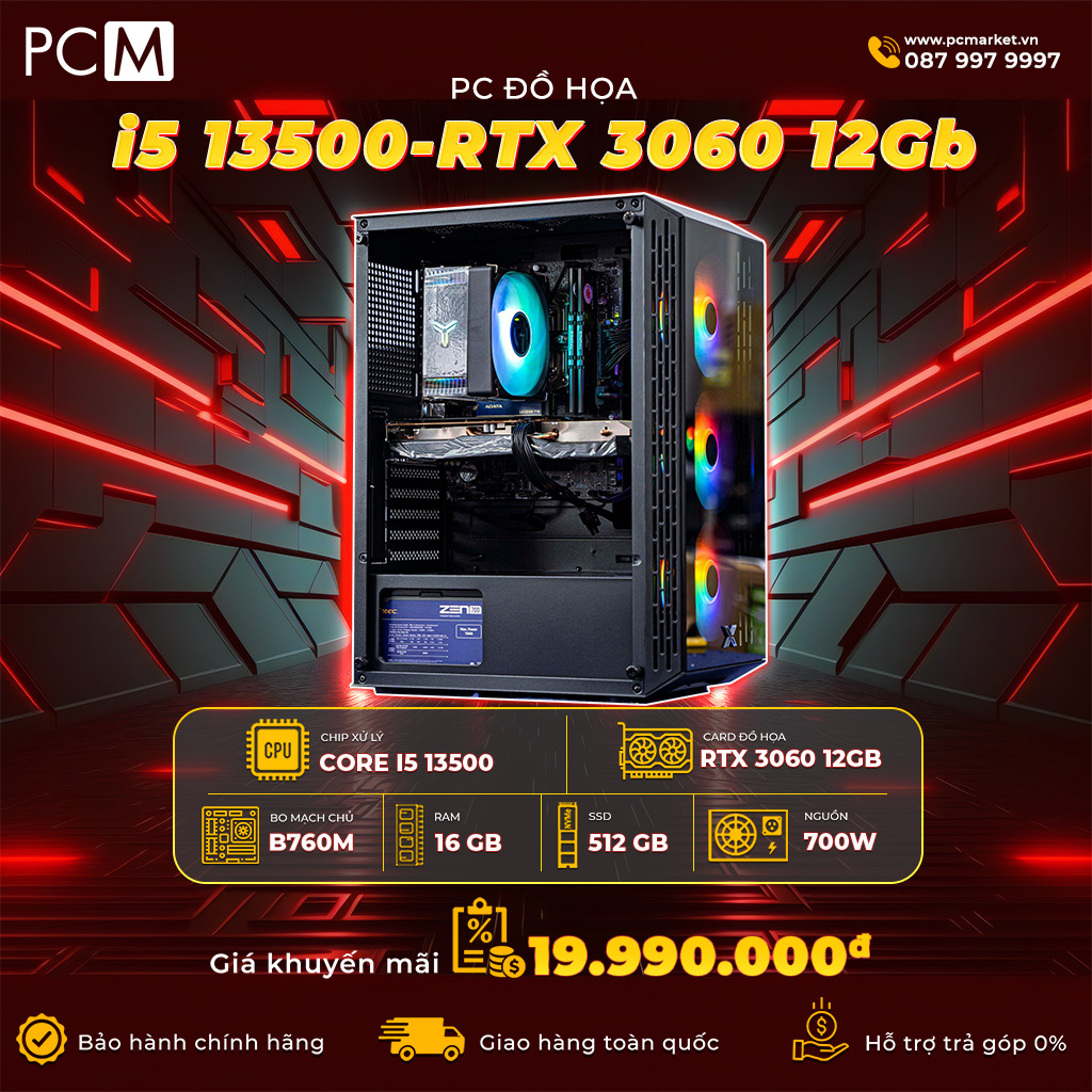 PC Đồ Họa Chuyên Nghiệp i5 13500- 16GB - RTX 3060 Dual OC 12GB
