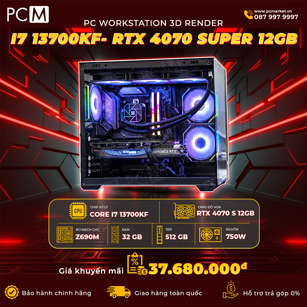 PC Workstation 3D Render I7 13700KF- RTX 4070 SUPER 12GB OC