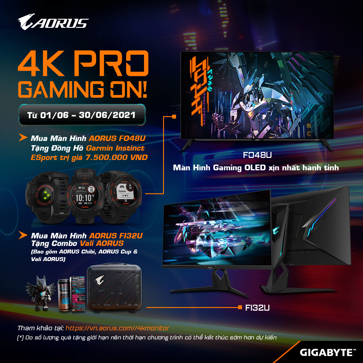 MUA MÀN HÌNH AORUS 4K - TẶNG ĐỒNG HỒ GARMIN INSTINCT ESPORT