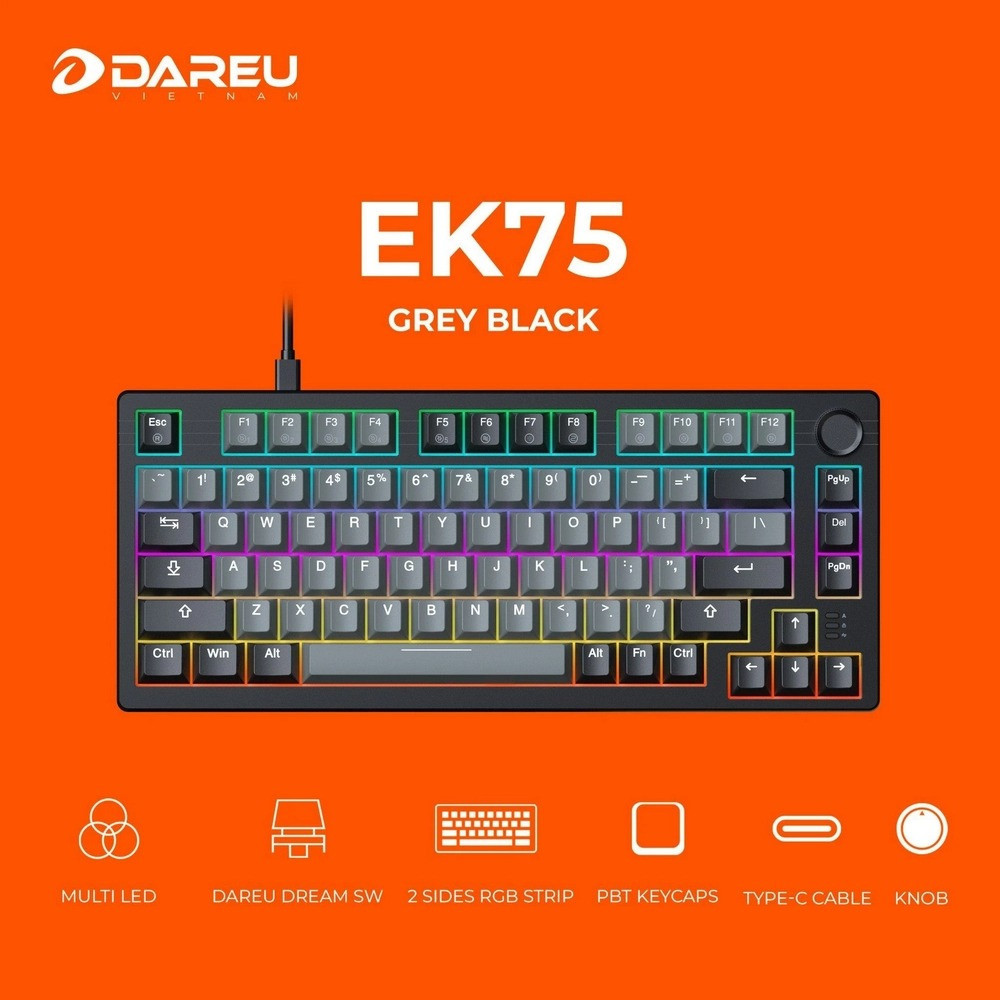 Bàn phím cơ DareU EK75 Grey Black DareU Dream switch