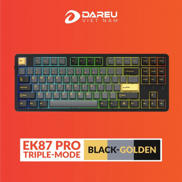 Bàn phím cơ DareU EK87 Pro Triple Mode Black Golden Dream switch