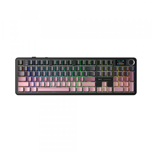 Bàn phím cơ AULA F108 Pro Black Pink Gradient Grey Wood V3 switch