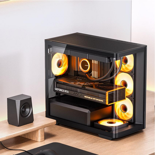 Vỏ case JONSBO D300 BLACK (mATX/Mid Tower/Màu ĐEN /Kính Cong)