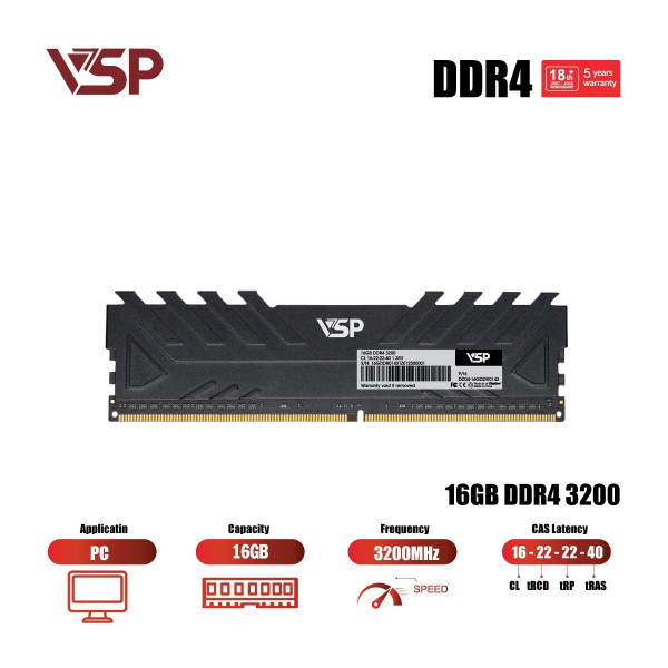 RAM VSP DDR4 16GB buss 3200MHz - Black