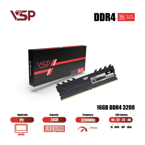 RAM VSP DDR4 16GB buss 3200MHz - Black