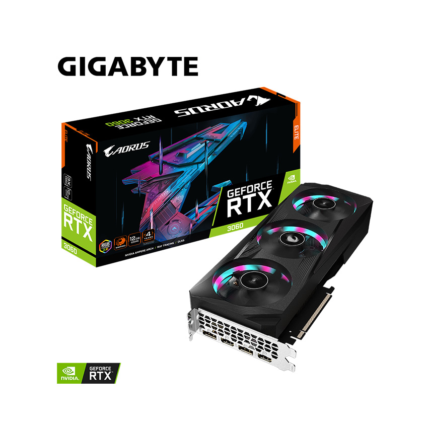 Card màn hình Gigabyte RTX 3060 ELITE 12G (12GB GDDR6, 192-bit, HDMI +DP,1x8-pin, 1x6-pin)